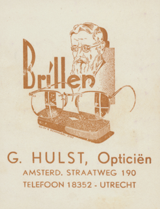 716254 Uitgeknipt beeldmerk van G. Hulst, Opticiën [!], Amsterdamschestraatweg 190 te Utrecht.